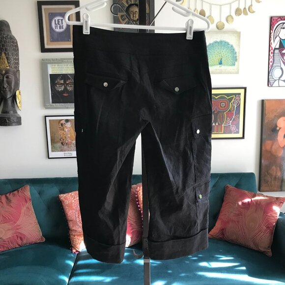 CACHE size 2 Black Y2K Cropped Indie Sleeze Capri Cargo Pants - Picture 3 of 5